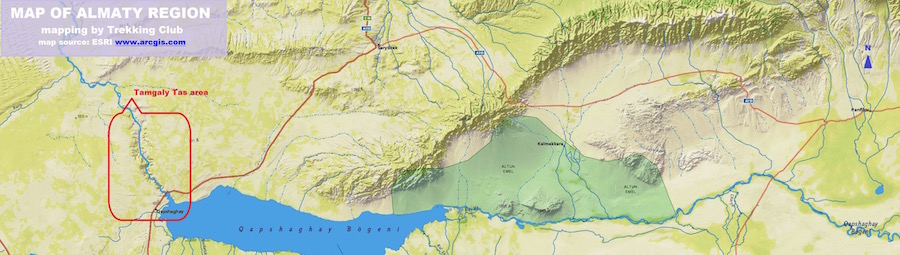 Тамгалы Тас на карте Алматинской области
